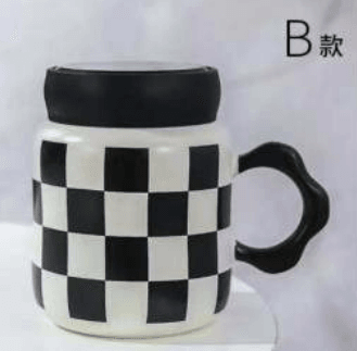 Designed Ceramic Cup Simple With Lid (480ml) - DMC Wholesale