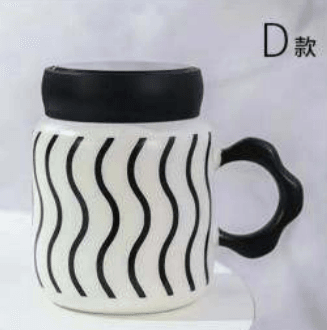 Designed Ceramic Cup Simple With Lid (480ml) - DMC Wholesale