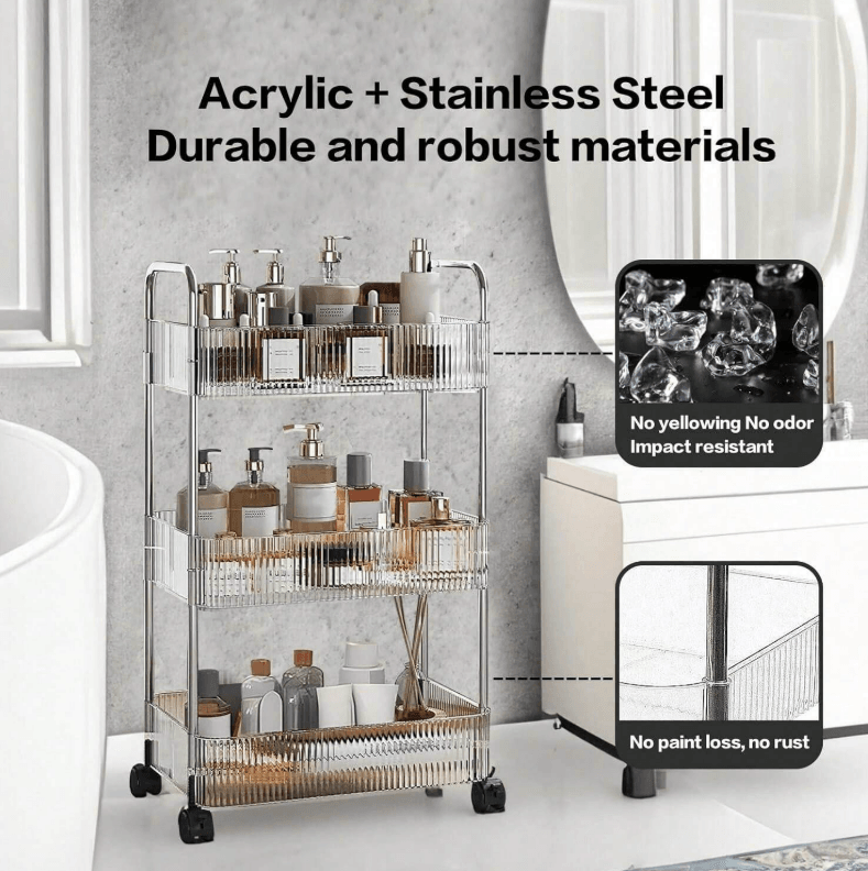 Multifunctional Home Storage Acrylic Trolley (3 Tier) - DMC Wholesale
