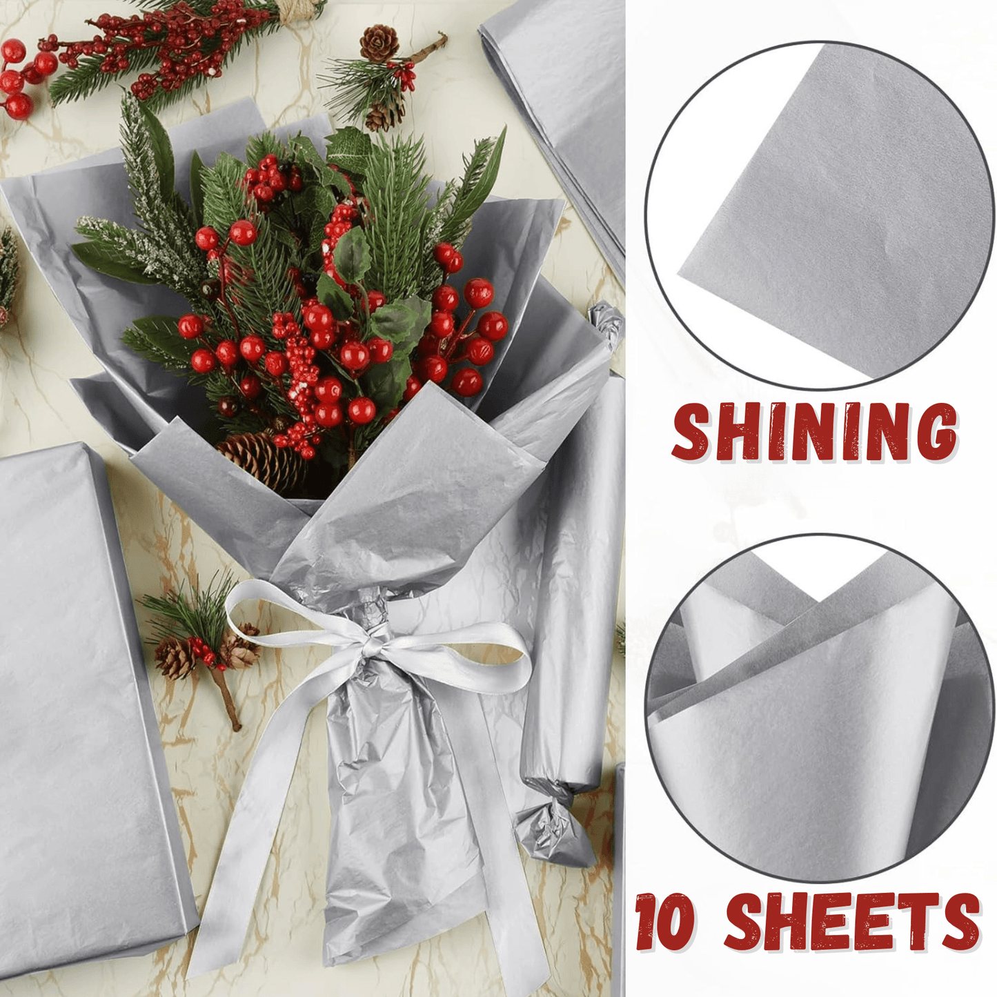 Tissue Gift Wrap (Silver)(10 pcs) - DMC Wholesale