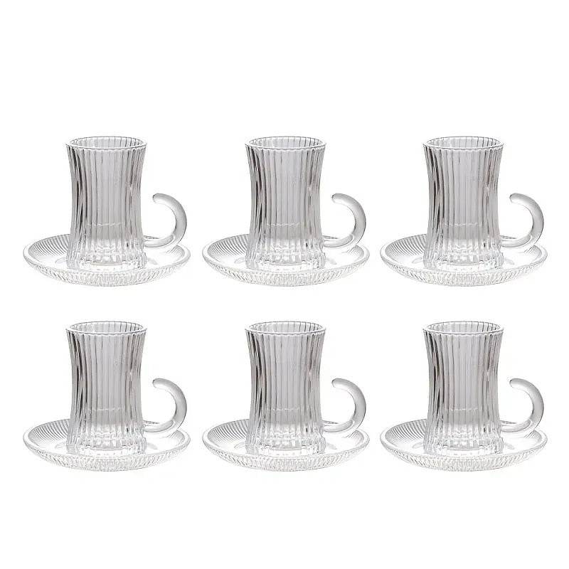 Striped Turkish Tea Cup and Saucer Set (110ml)(6 Cups) - DMC Wholesale