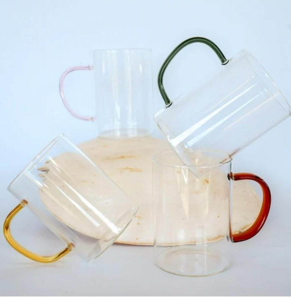 Clear Cup Set With Coloured Handles (400ml)(6 pcs) - DMC Wholesale