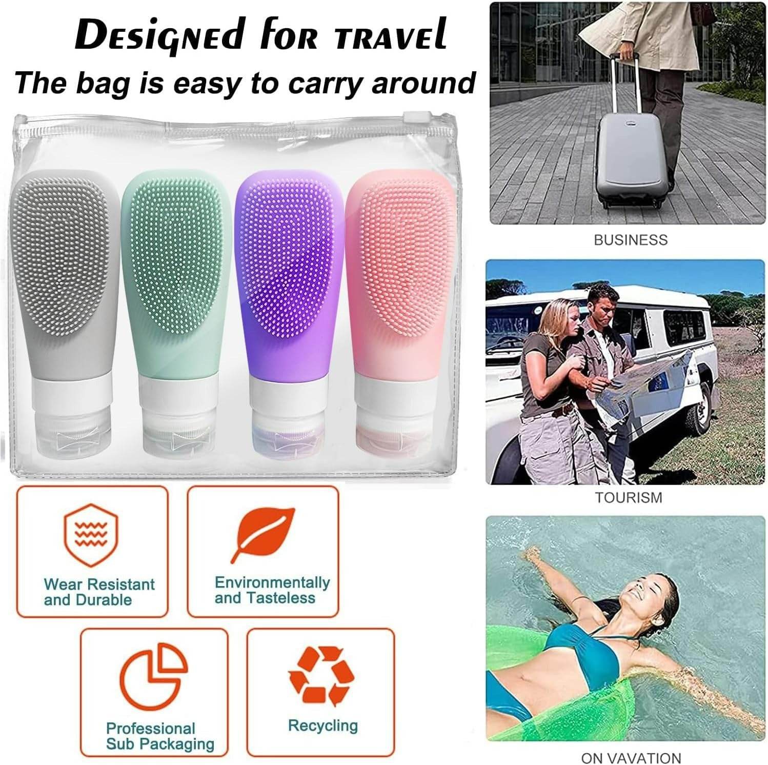 Silicone Shower Gel Scrubbing Bottle Set (90ml)(4 pcs) - DMC Wholesale