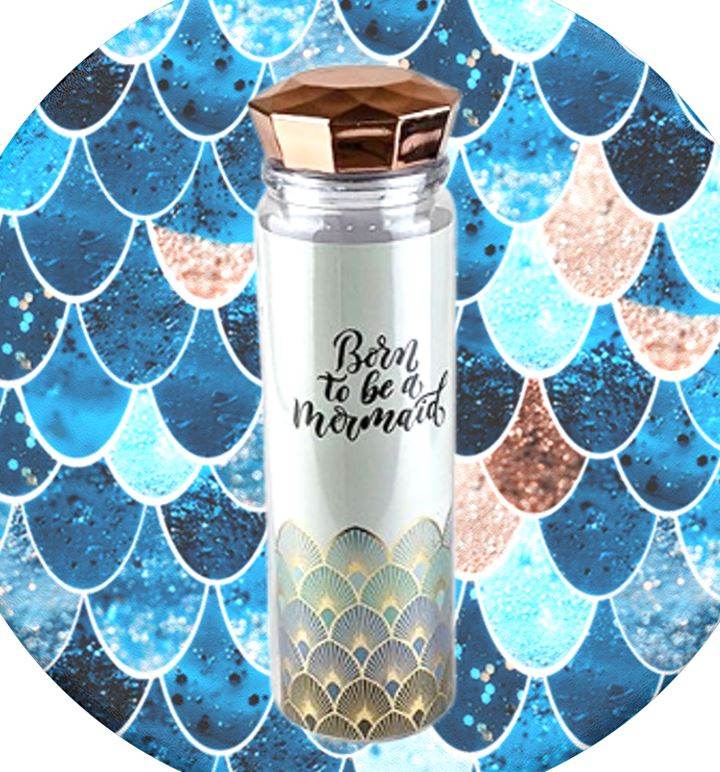 Mermaid Plastic Water Bottle With Crystal Lid (550ml) - DMC Wholesale