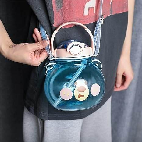 Cute Cartoon Bear Straw Bottle (1L) - DMC Wholesale