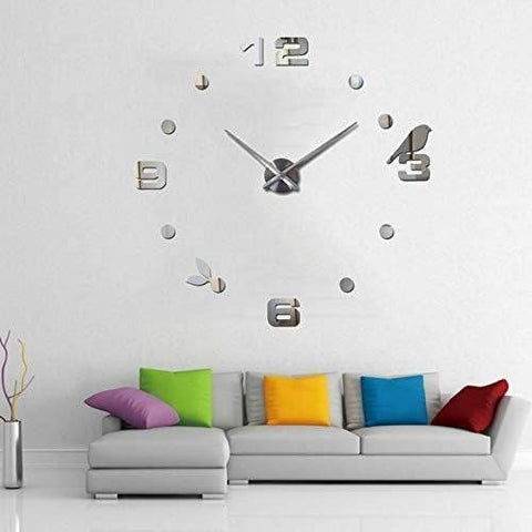 DIY Modern Bird 3D Wall Clock (Silver)(60-70cm)