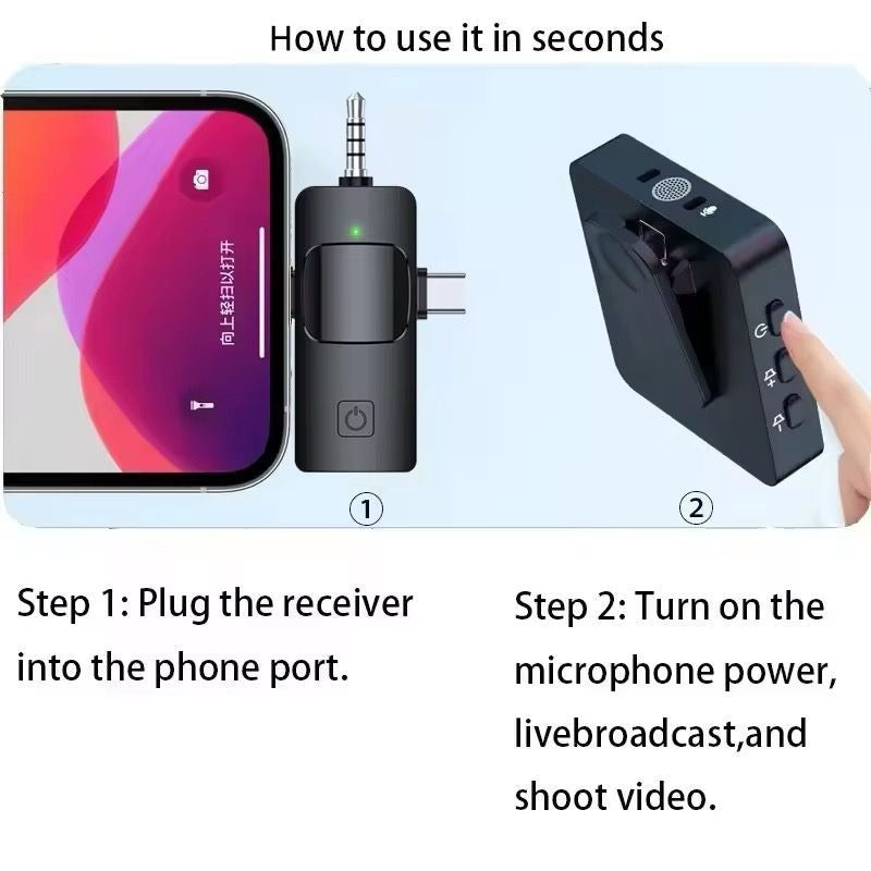 Dual Wireless Lavalier Microphones For iPhone/ Camera/ Android Devices