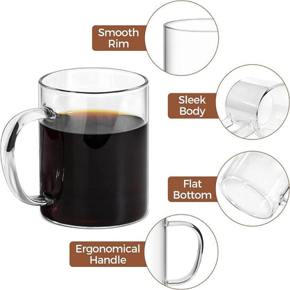Clear Cup Set With Coloured Handles (400ml)(6 pcs) - DMC Wholesale