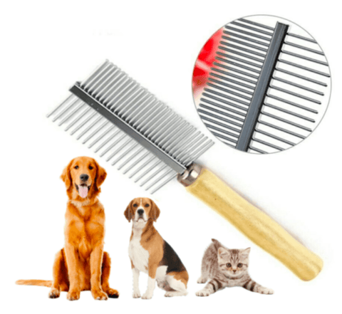 Double Sided Wooden Handle Dog Grooming Comb - Alt View