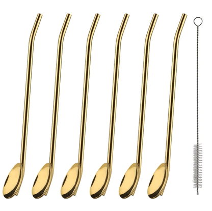 Long Ice Tea Spoon Straws With Brush (6 pcs) - DMC Wholesale