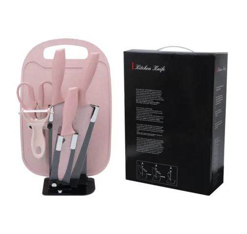 Kitchen Knife Set with Cutting Board (7 pcs)(Red) - DMC Wholesale