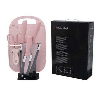 Kitchen Knife Set with Cutting Board (7 pcs)(Red) - DMC Wholesale