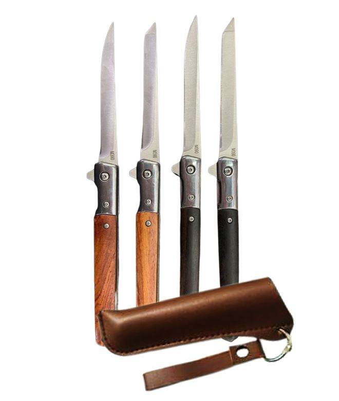 Outdoor Switchblade With Leather Pouch (Each) - DMC Wholesale