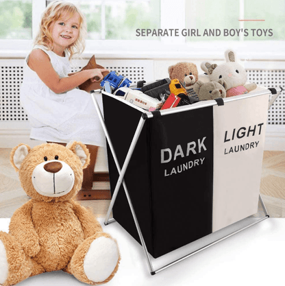Foldable Sorting Laundry Basket (2 Compartment) - DMC Wholesale
