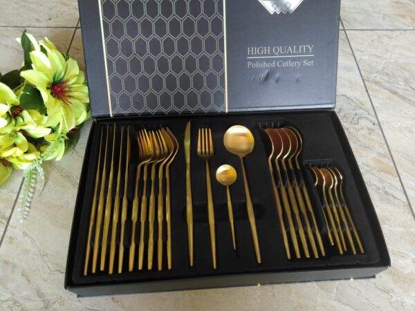 Polished Round Cutlery Set (24 pcs)(Gold) - DMC Wholesale