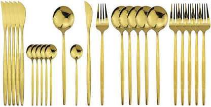 Polished Round Cutlery Set (24 pcs)(Gold) - DMC Wholesale