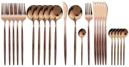 Polished Cutlery Set (24 pcs)(Rose Gold) - DMC Wholesale
