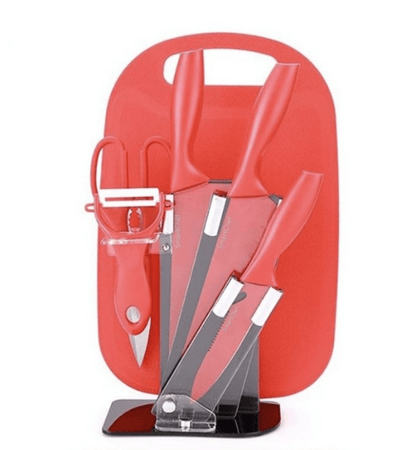 Kitchen Knife Set with Cutting Board (7 pcs)(Red) - DMC Wholesale
