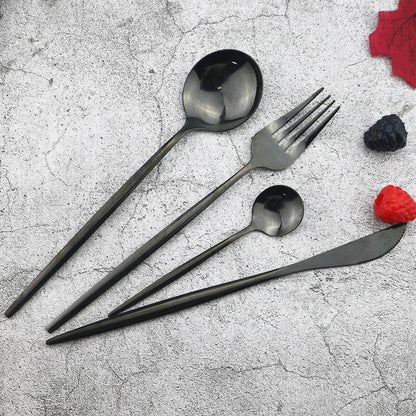 Polished Cutlery Set (24 pcs)(Black) - DMC Wholesale