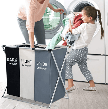 Foldable Sorting Laundry Basket (3 Compartment) - DMC Wholesale