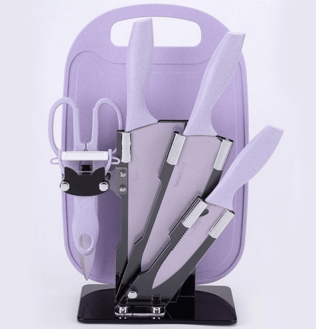 Kitchen Knife Set with Cutting Board (7 pcs)(Red) - DMC Wholesale