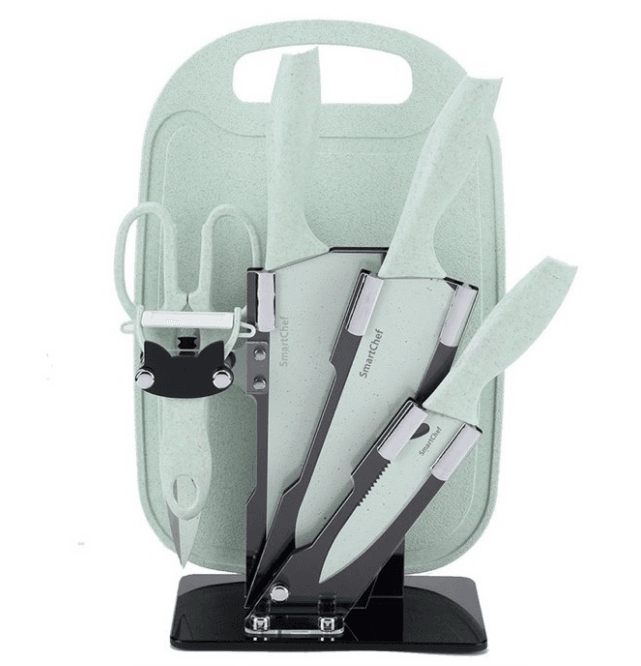 Kitchen Knife Set with Cutting Board (7 pcs)(Red) - DMC Wholesale