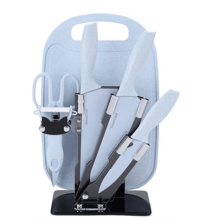 Kitchen Knife Set with Cutting Board (7 pcs)(Red) - DMC Wholesale