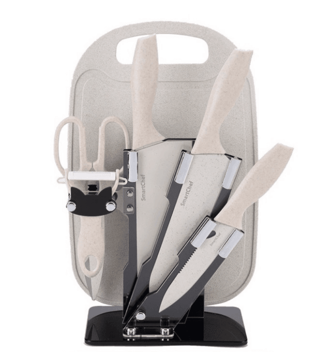 Kitchen Knife Set with Cutting Board (7 pcs)(Red) - DMC Wholesale